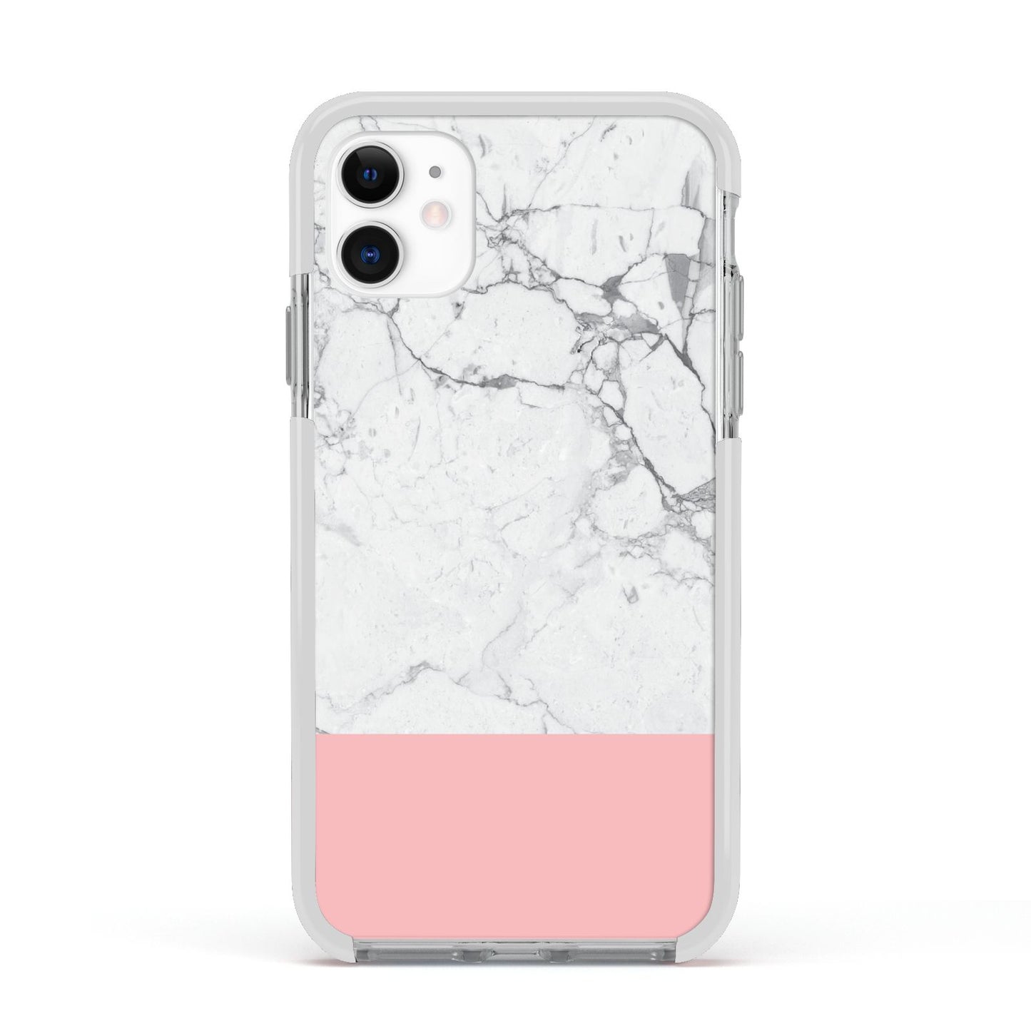 Marble White Carrara Pink Apple iPhone 11 in White with White Impact Case