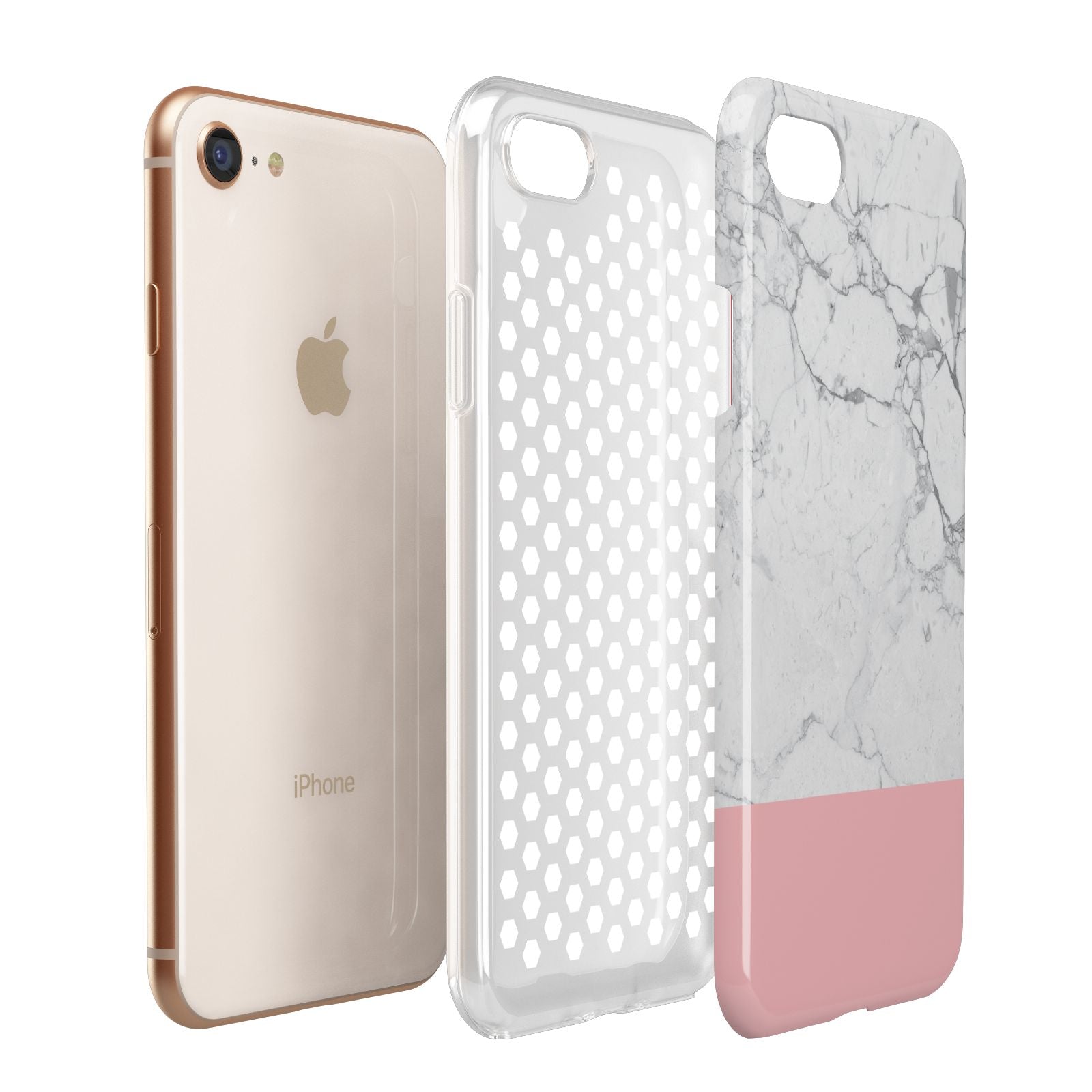 Marble White Carrara Pink Apple iPhone 7 8 3D Tough Case Expanded View