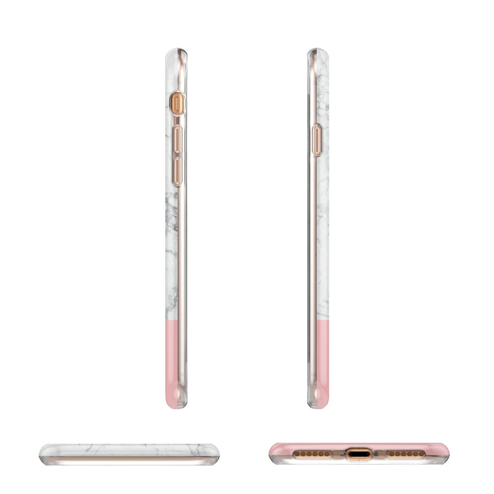 Marble White Carrara Pink Apple iPhone 7 8 3D Wrap Tough Case Alternative Image Angles
