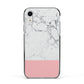 Marble White Carrara Pink Apple iPhone XR Impact Case Black Edge on Silver Phone