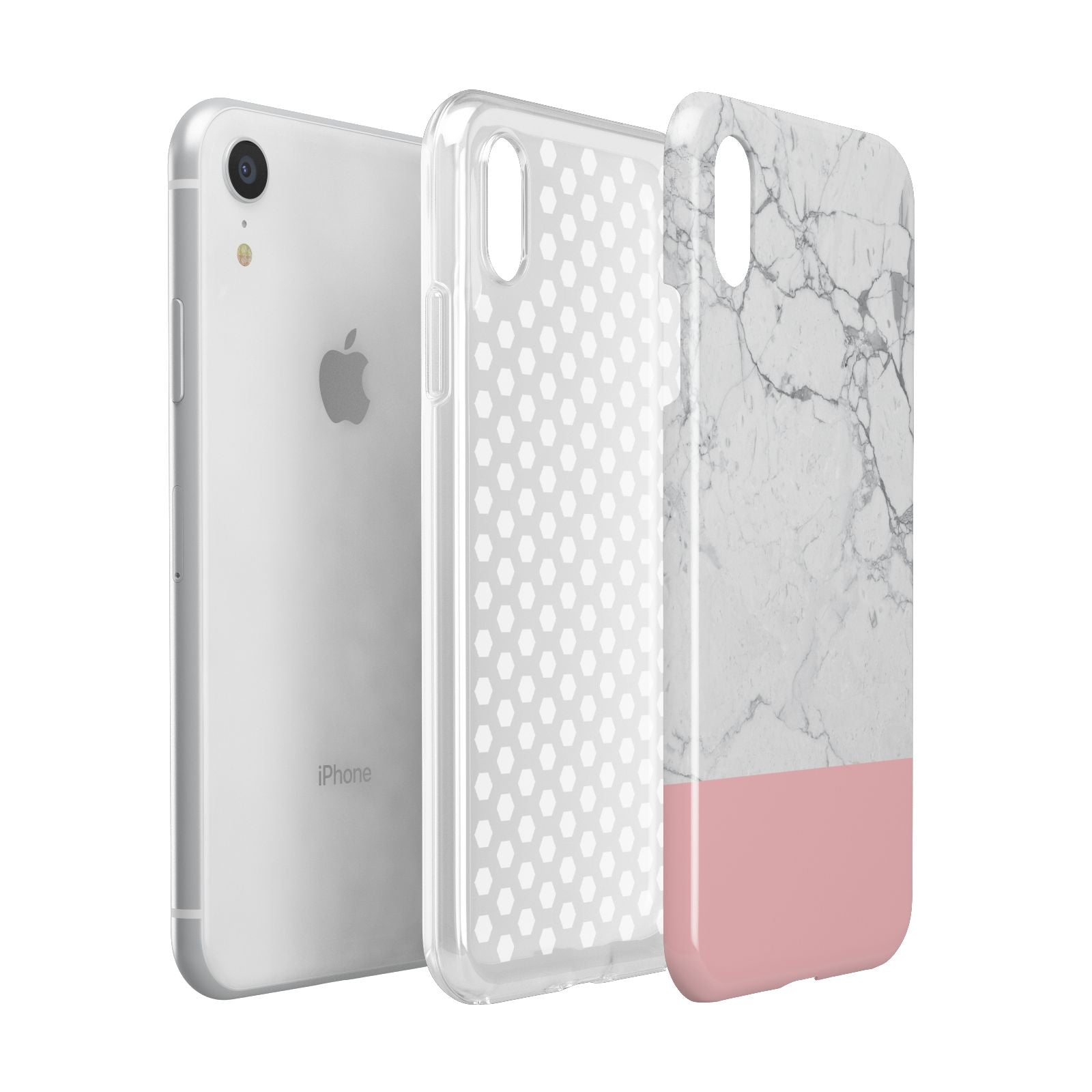 Marble White Carrara Pink Apple iPhone XR White 3D Tough Case Expanded view