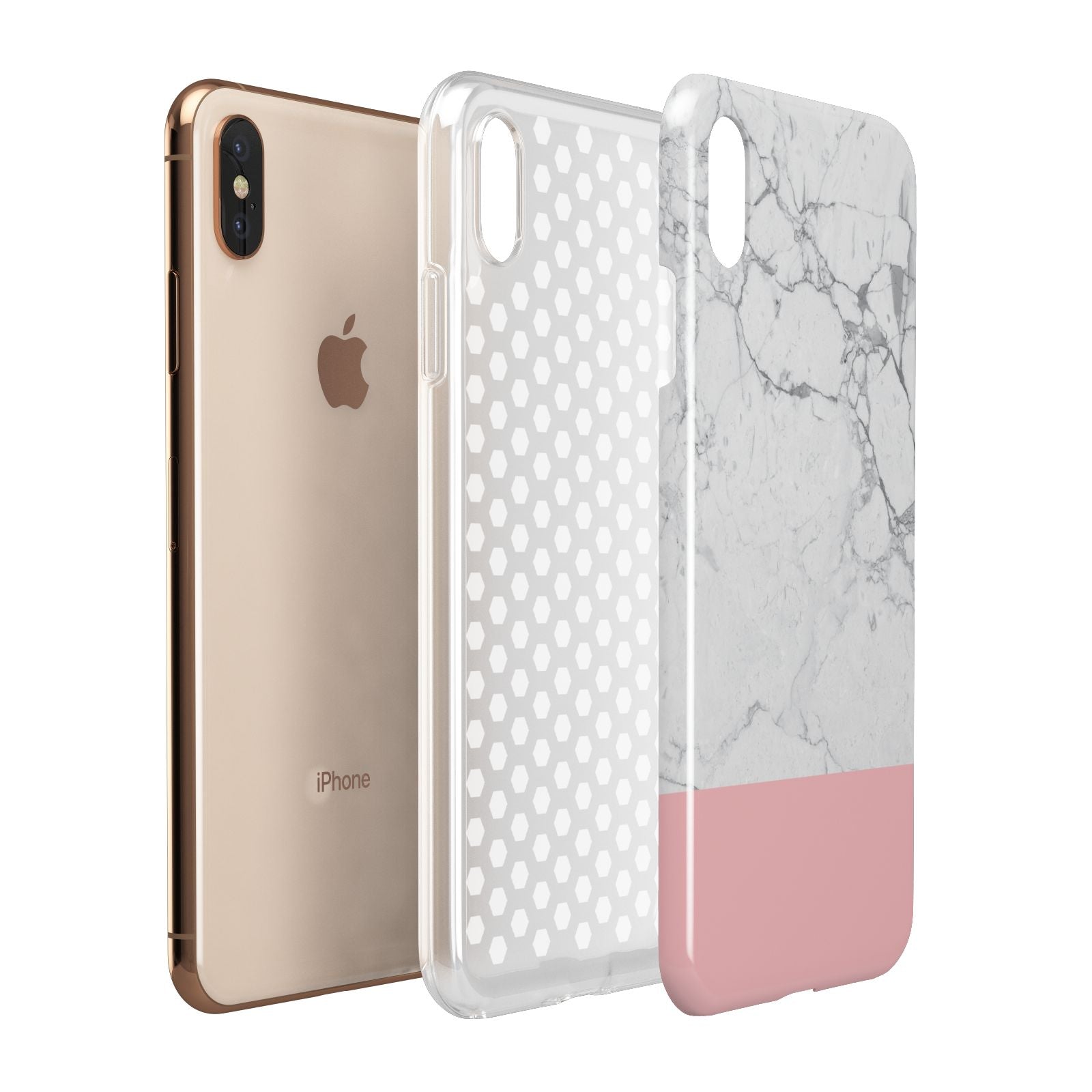 Marble White Carrara Pink Apple iPhone Xs Max 3D Tough Case Expanded View