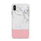 Marble White Carrara Pink Apple iPhone Xs Max Impact Case Pink Edge on Gold Phone