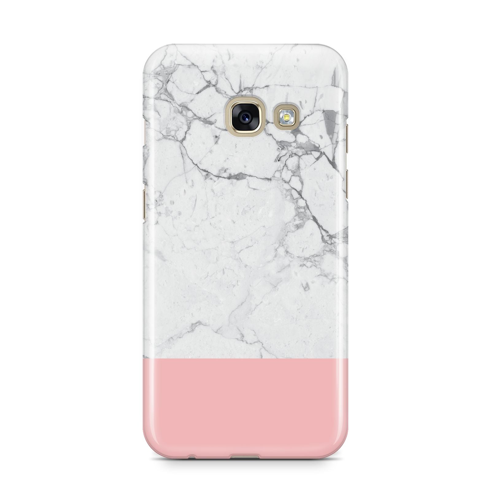 Marble White Carrara Pink Samsung Galaxy A3 2017 Case on gold phone