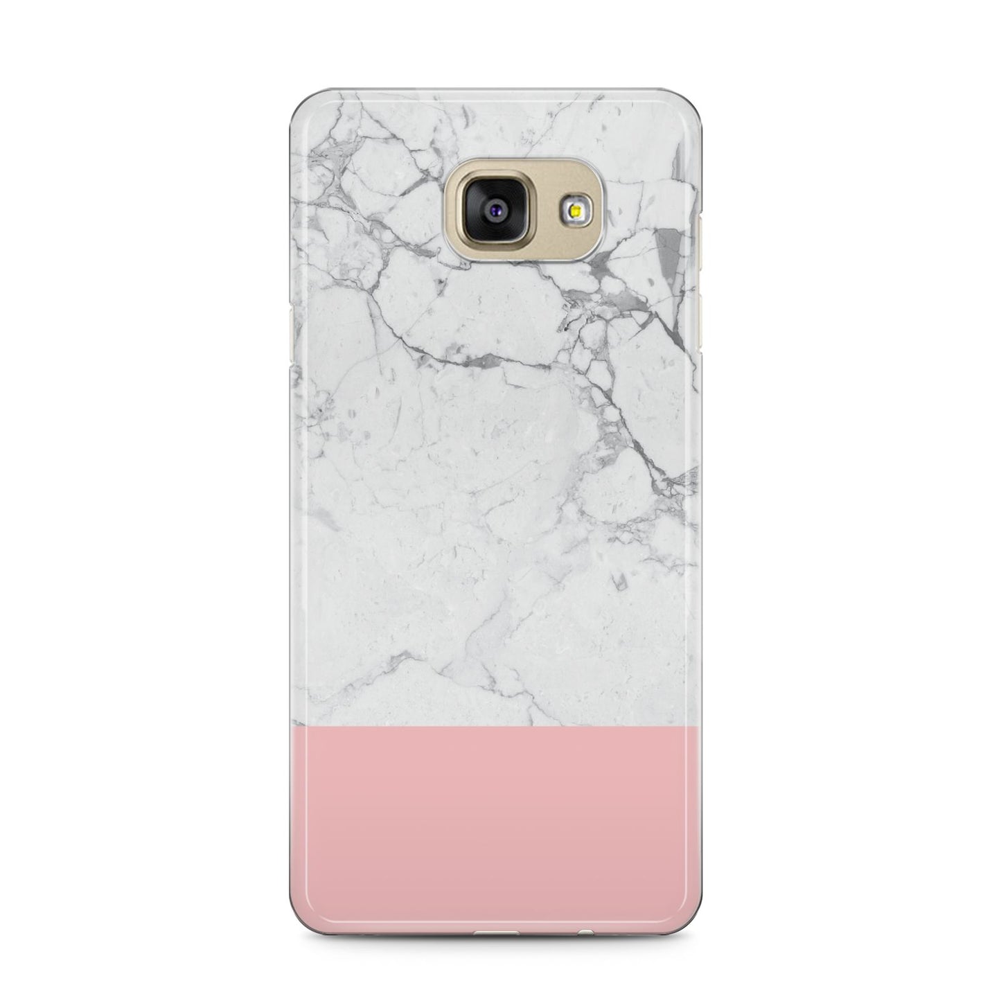 Marble White Carrara Pink Samsung Galaxy A5 2016 Case on gold phone