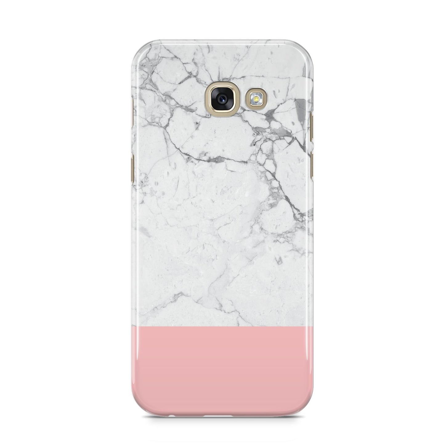 Marble White Carrara Pink Samsung Galaxy A5 2017 Case on gold phone