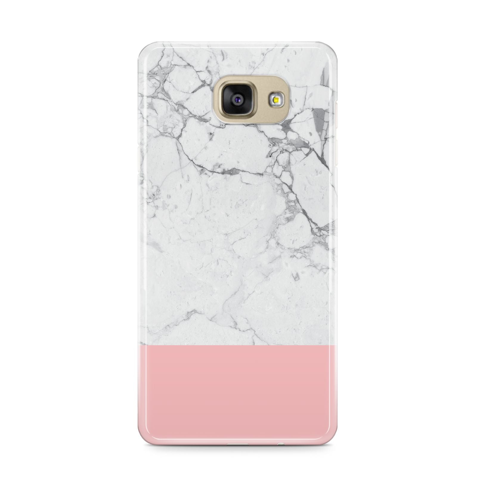 Marble White Carrara Pink Samsung Galaxy A9 2016 Case on gold phone
