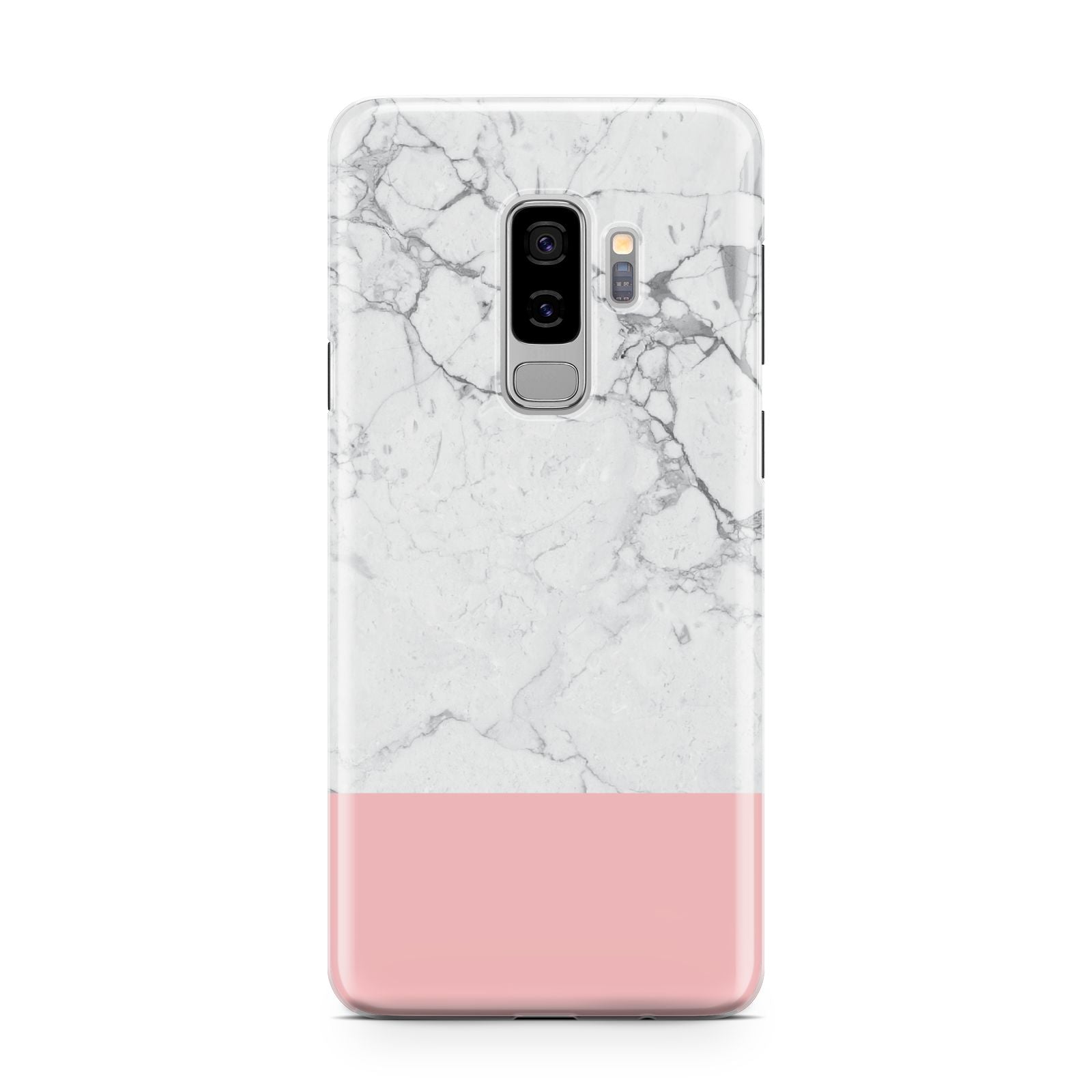 Marble White Carrara Pink Samsung Galaxy S9 Plus Case on Silver phone