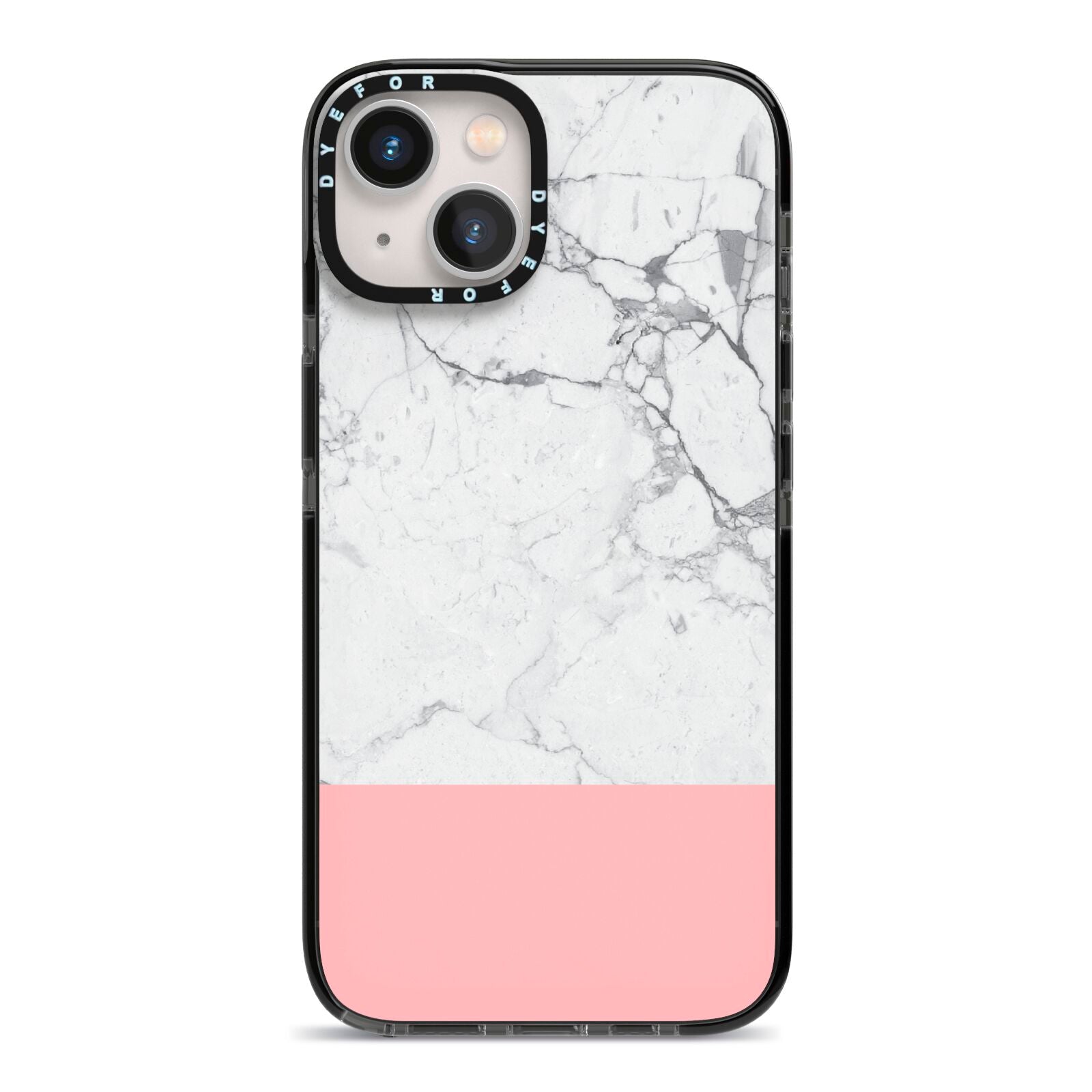 Marble White Carrara Pink iPhone 13 Black Impact Case on Silver phone