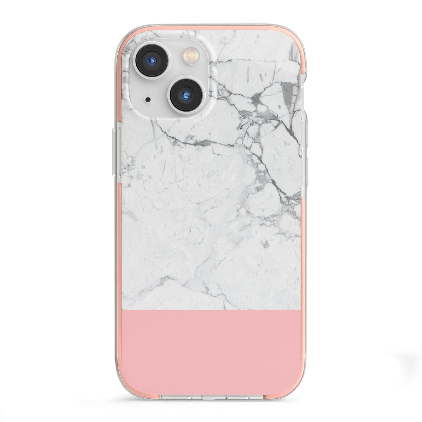 Marble White Carrara Pink iPhone 13 Mini TPU Impact Case with Pink Edges