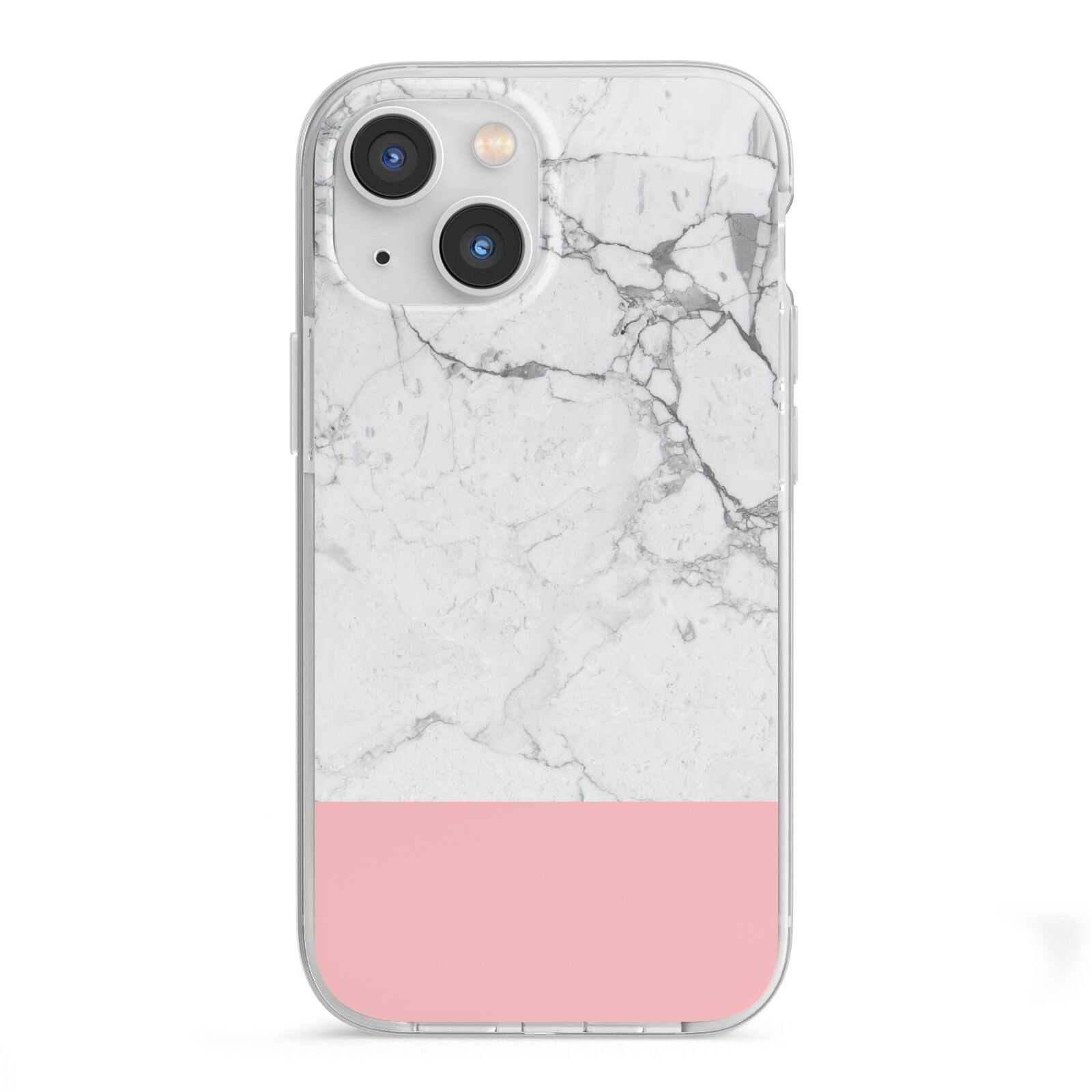 Marble White Carrara Pink iPhone 13 Mini TPU Impact Case with White Edges