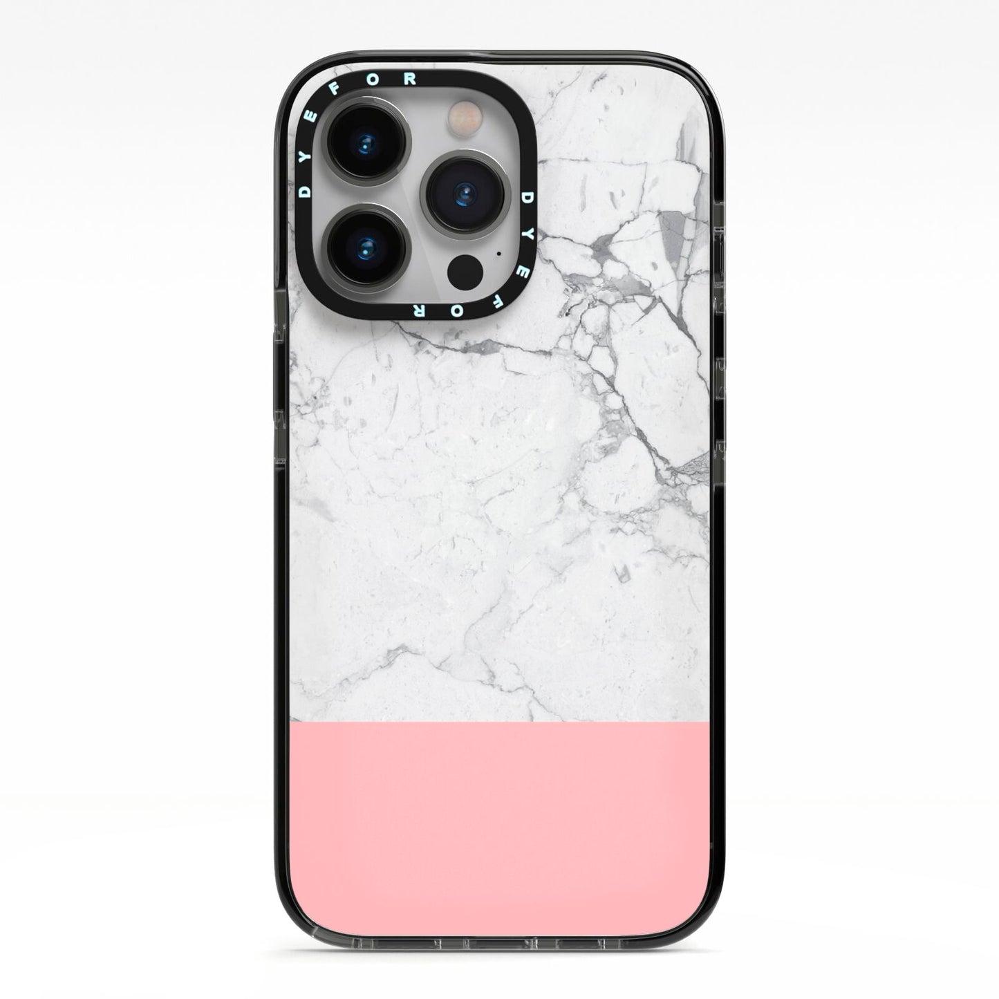 Marble White Carrara Pink iPhone 13 Pro Black Impact Case on Silver phone