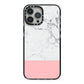 Marble White Carrara Pink iPhone 13 Pro Max Black Impact Case on Silver phone