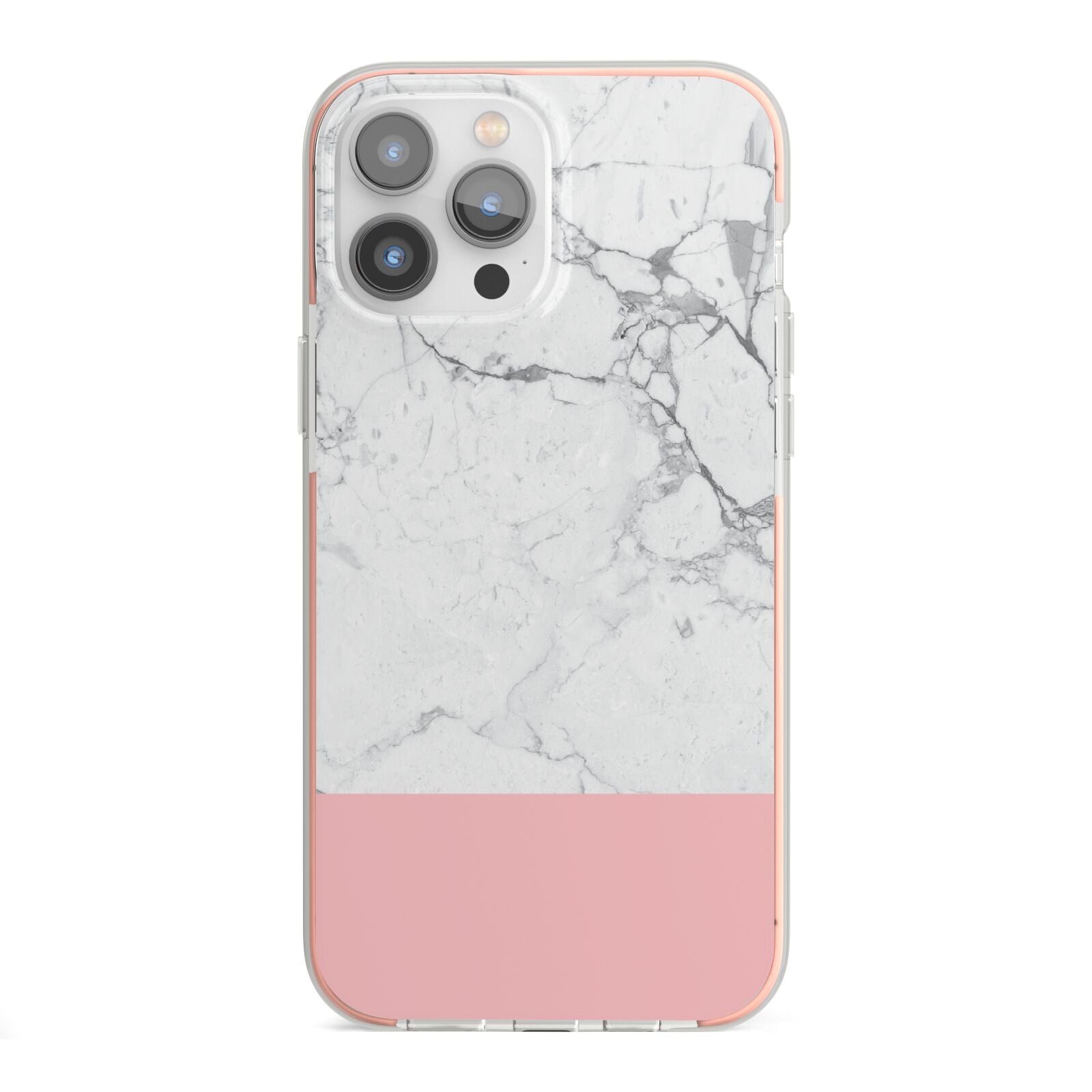 Marble White Carrara Pink iPhone 13 Pro Max TPU Impact Case with Pink Edges