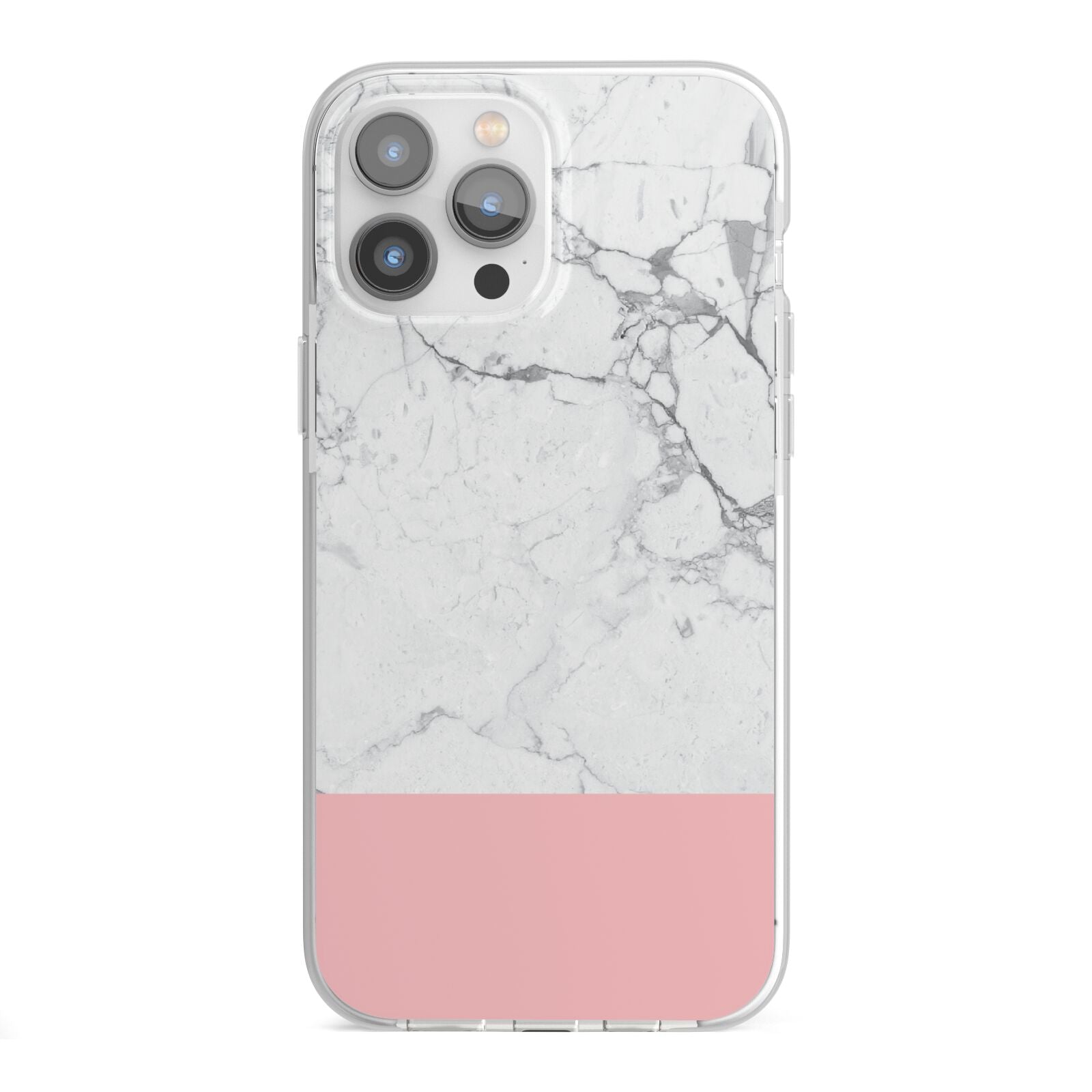 Marble White Carrara Pink iPhone 13 Pro Max TPU Impact Case with White Edges