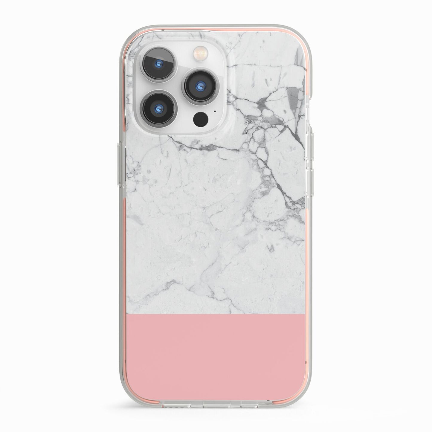 Marble White Carrara Pink iPhone 13 Pro TPU Impact Case with Pink Edges