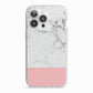 Marble White Carrara Pink iPhone 13 Pro TPU Impact Case with White Edges