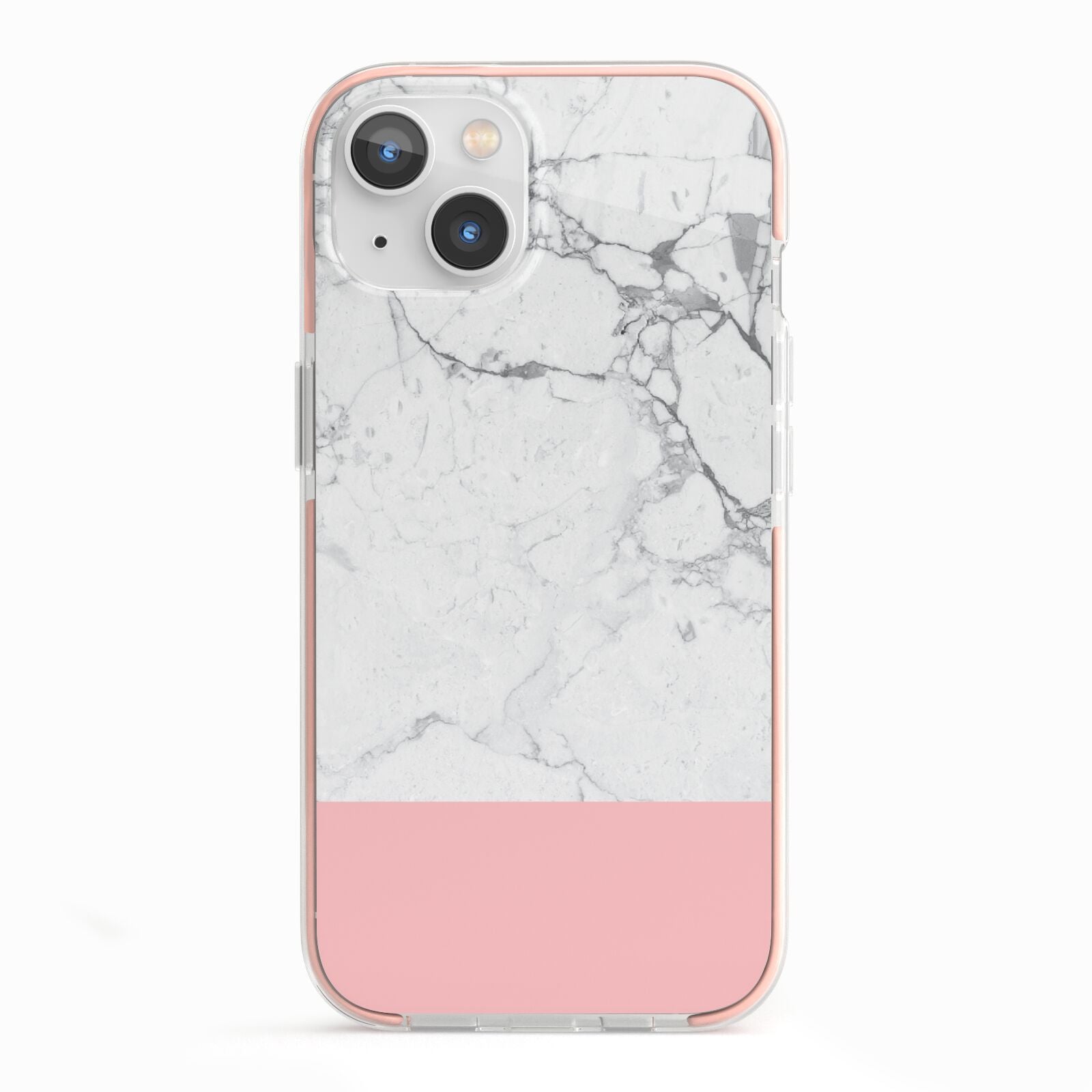 Marble White Carrara Pink iPhone 13 TPU Impact Case with Pink Edges