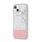 Marble White Carrara Pink iPhone 14 Clear Tough Case Starlight Angled Image