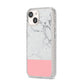 Marble White Carrara Pink iPhone 14 Glitter Tough Case Starlight Angled Image