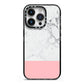 Marble White Carrara Pink iPhone 14 Pro Black Impact Case on Silver phone