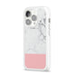 Marble White Carrara Pink iPhone 14 Pro Clear Tough Case Silver Angled Image