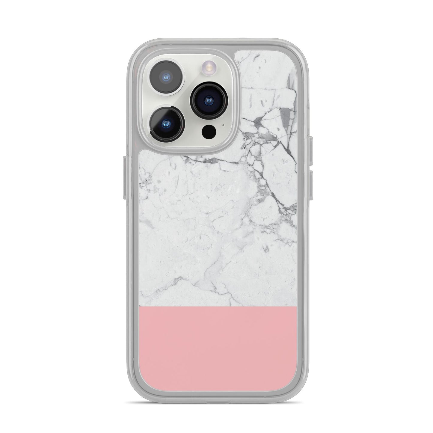 Marble White Carrara Pink iPhone 14 Pro Clear Tough Case Silver
