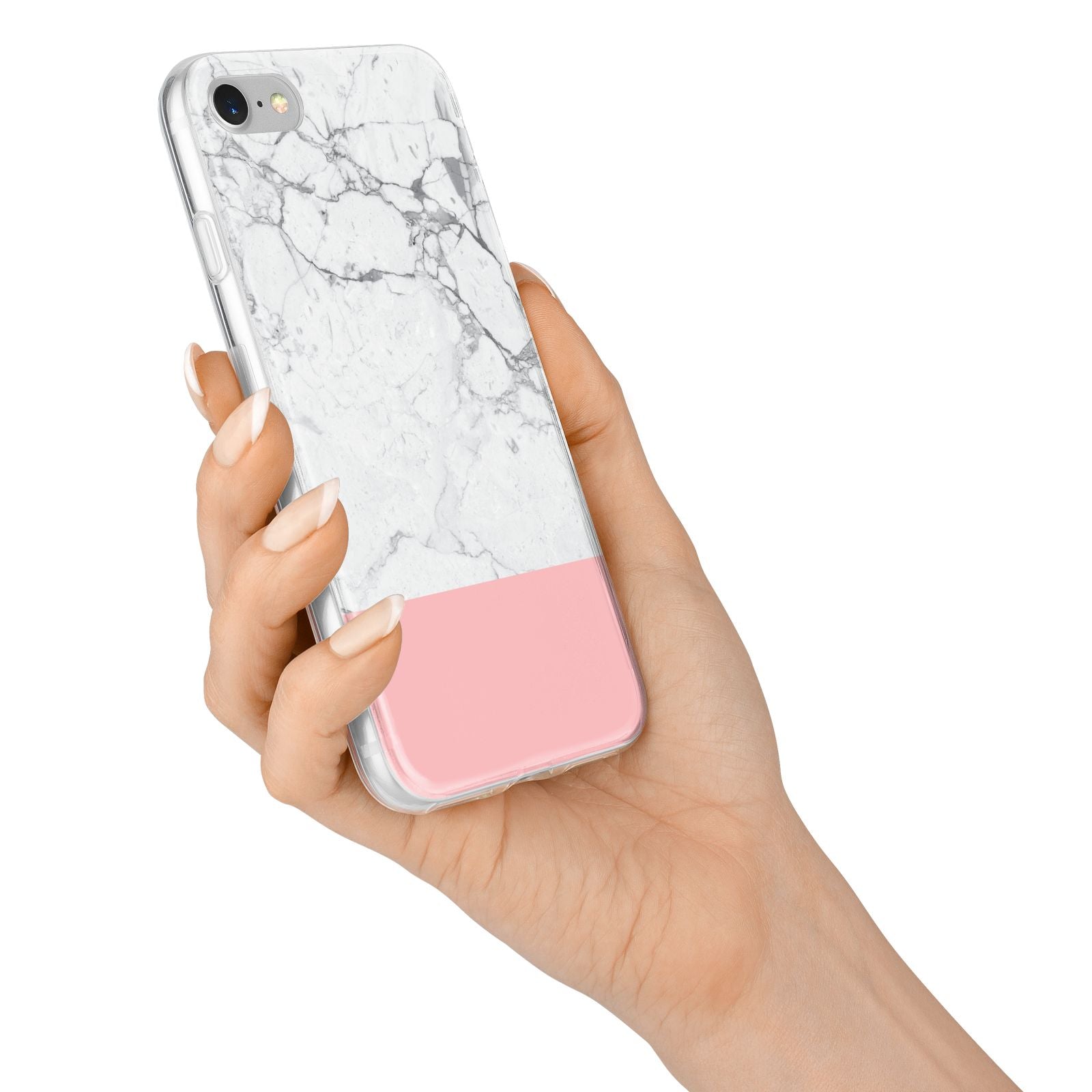 Marble White Carrara Pink iPhone 7 Bumper Case on Silver iPhone Alternative Image