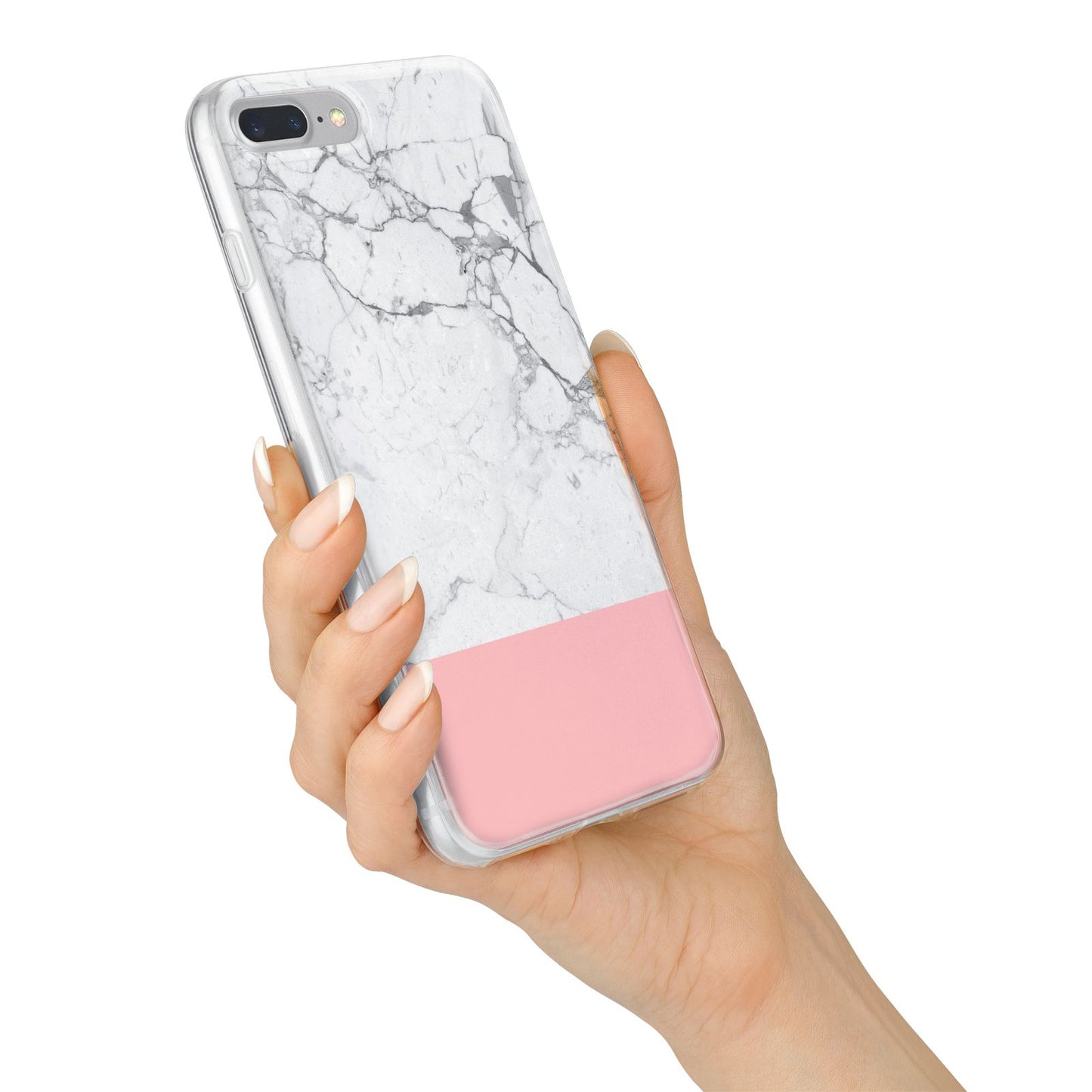 Marble White Carrara Pink iPhone 7 Plus Bumper Case on Silver iPhone Alternative Image