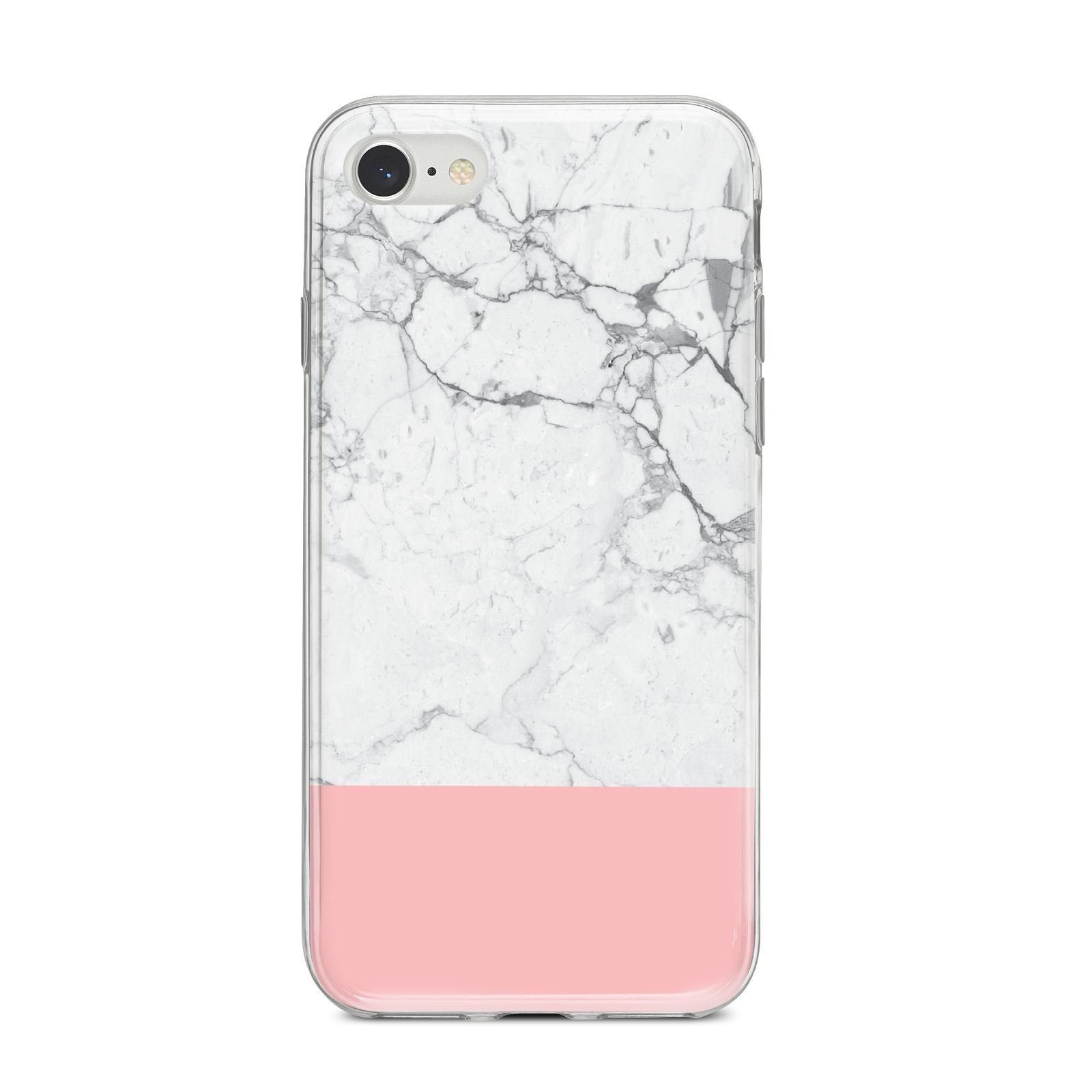 Marble White Carrara Pink iPhone 8 Bumper Case on Silver iPhone