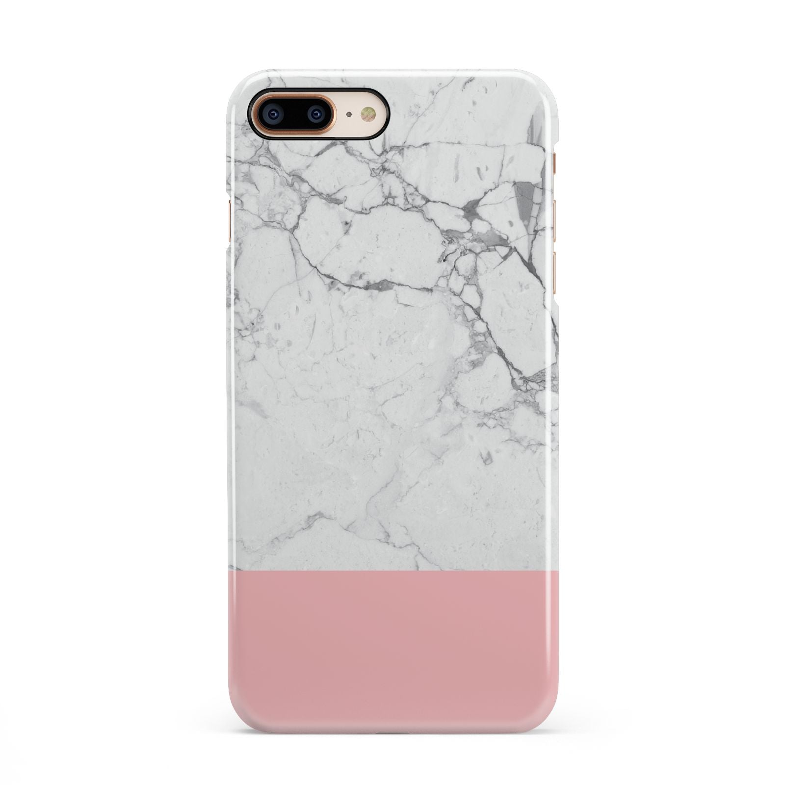 Marble White Carrara Pink iPhone 8 Plus 3D Snap Case on Gold Phone