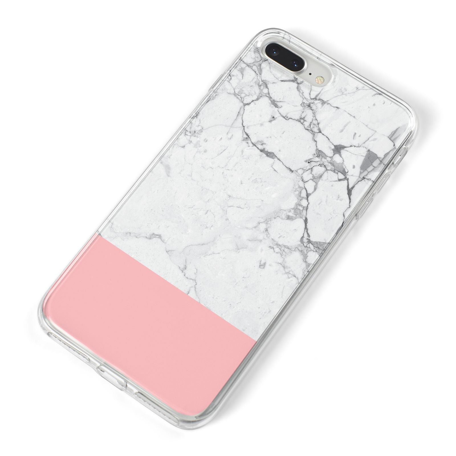 Marble White Carrara Pink iPhone 8 Plus Bumper Case on Silver iPhone Alternative Image