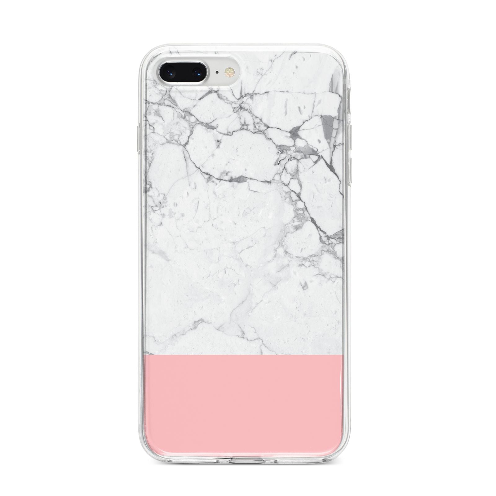 Marble White Carrara Pink iPhone 8 Plus Bumper Case on Silver iPhone