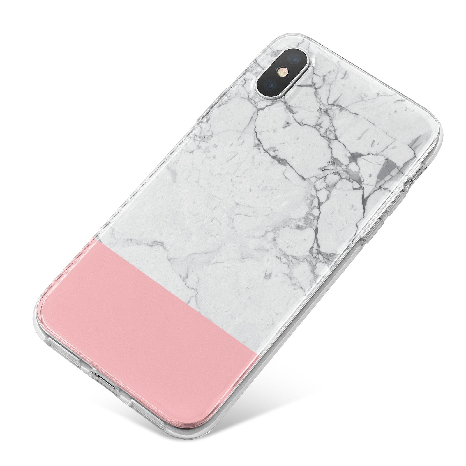 Marble White Carrara Pink iPhone X Bumper Case on Silver iPhone