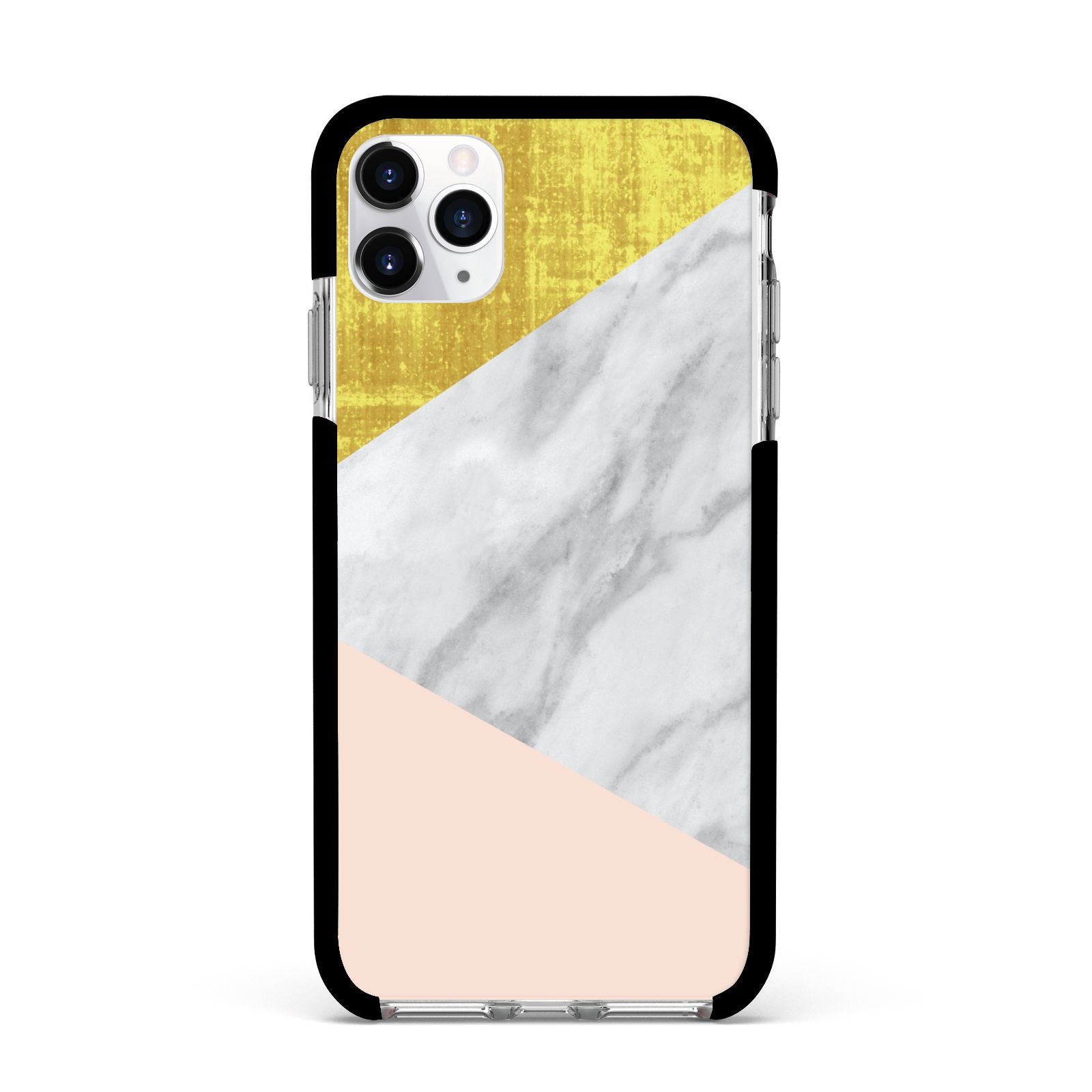 Marble White Gold Foil Peach Apple iPhone 11 Pro Max in Silver with Black Impact Case
