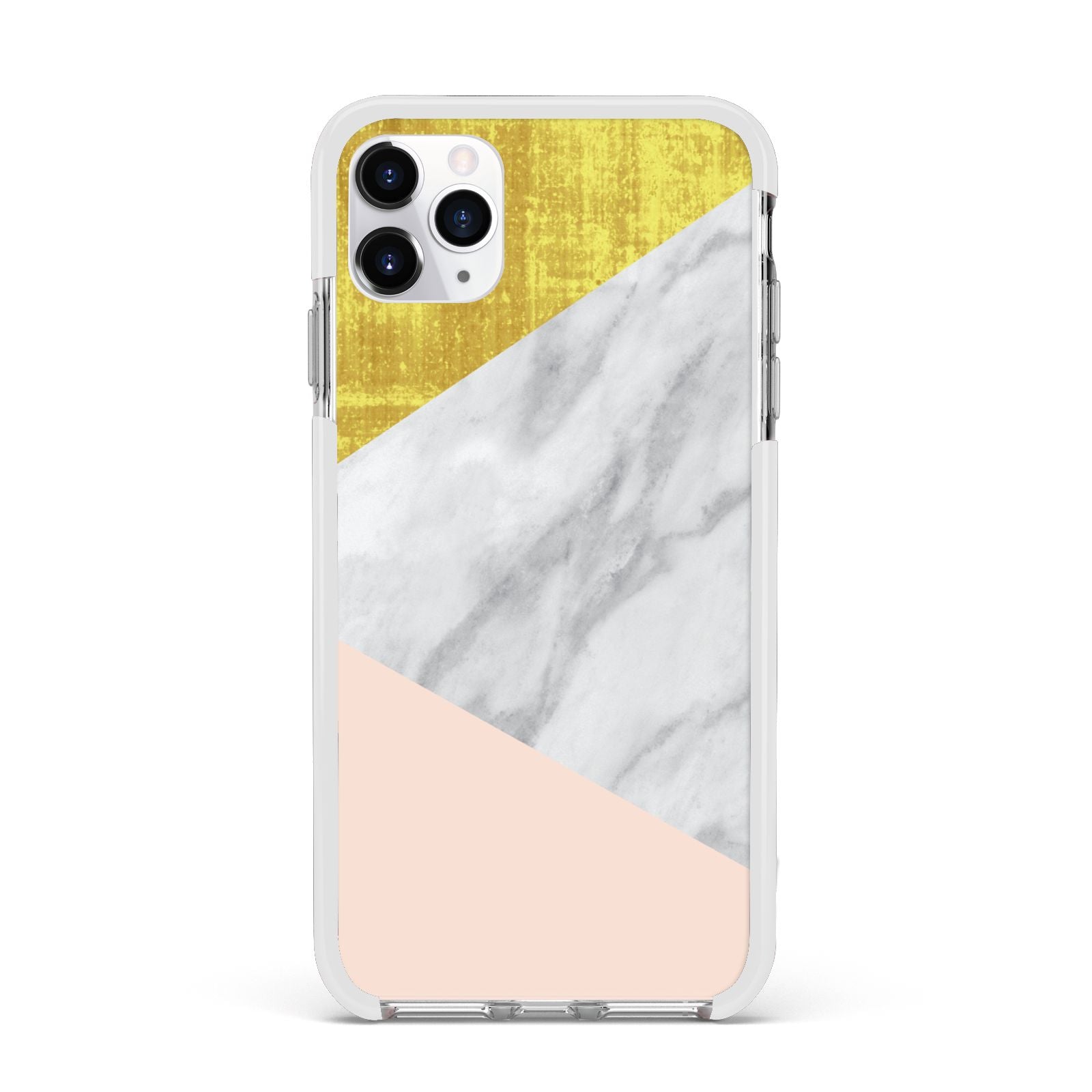 Marble White Gold Foil Peach Apple iPhone 11 Pro Max in Silver with White Impact Case