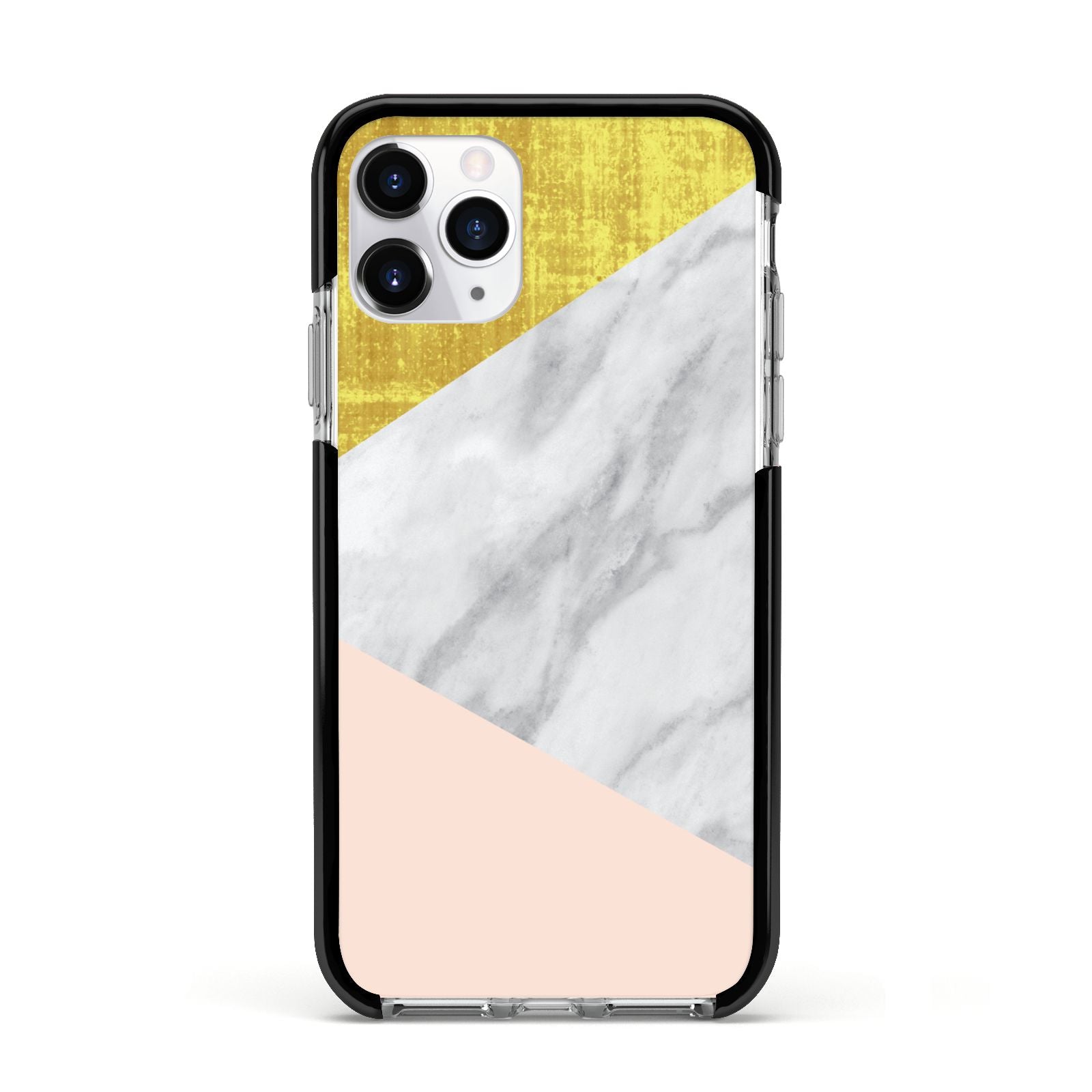 Marble White Gold Foil Peach Apple iPhone 11 Pro in Silver with Black Impact Case