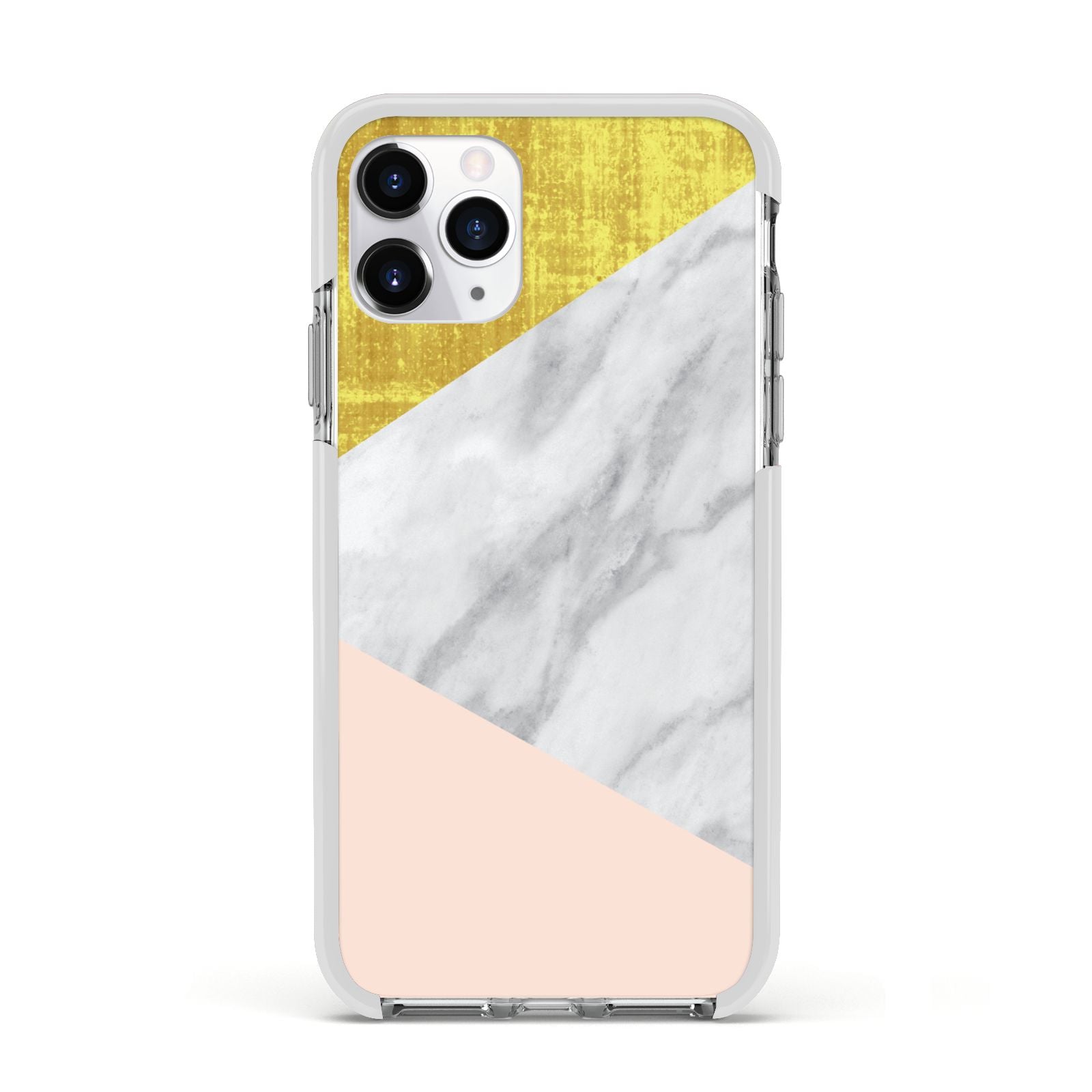 Marble White Gold Foil Peach Apple iPhone 11 Pro in Silver with White Impact Case