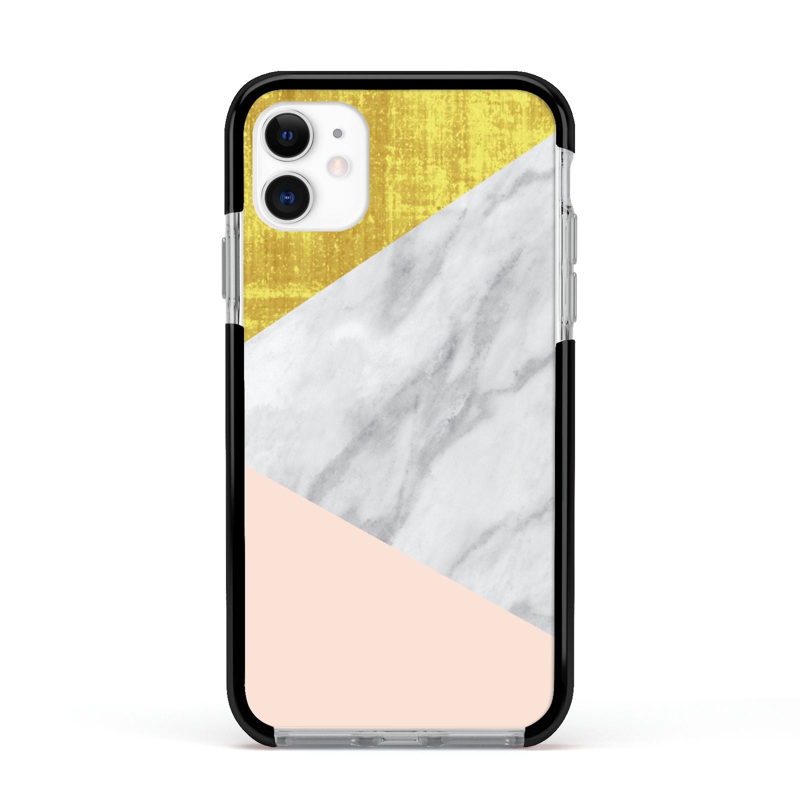 Marble White Gold Foil Peach Apple iPhone 11 in White with Black Impact Case