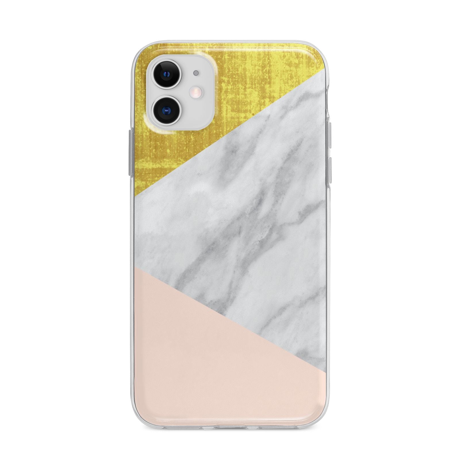 Marble White Gold Foil Peach Apple iPhone 11 in White with Bumper Case