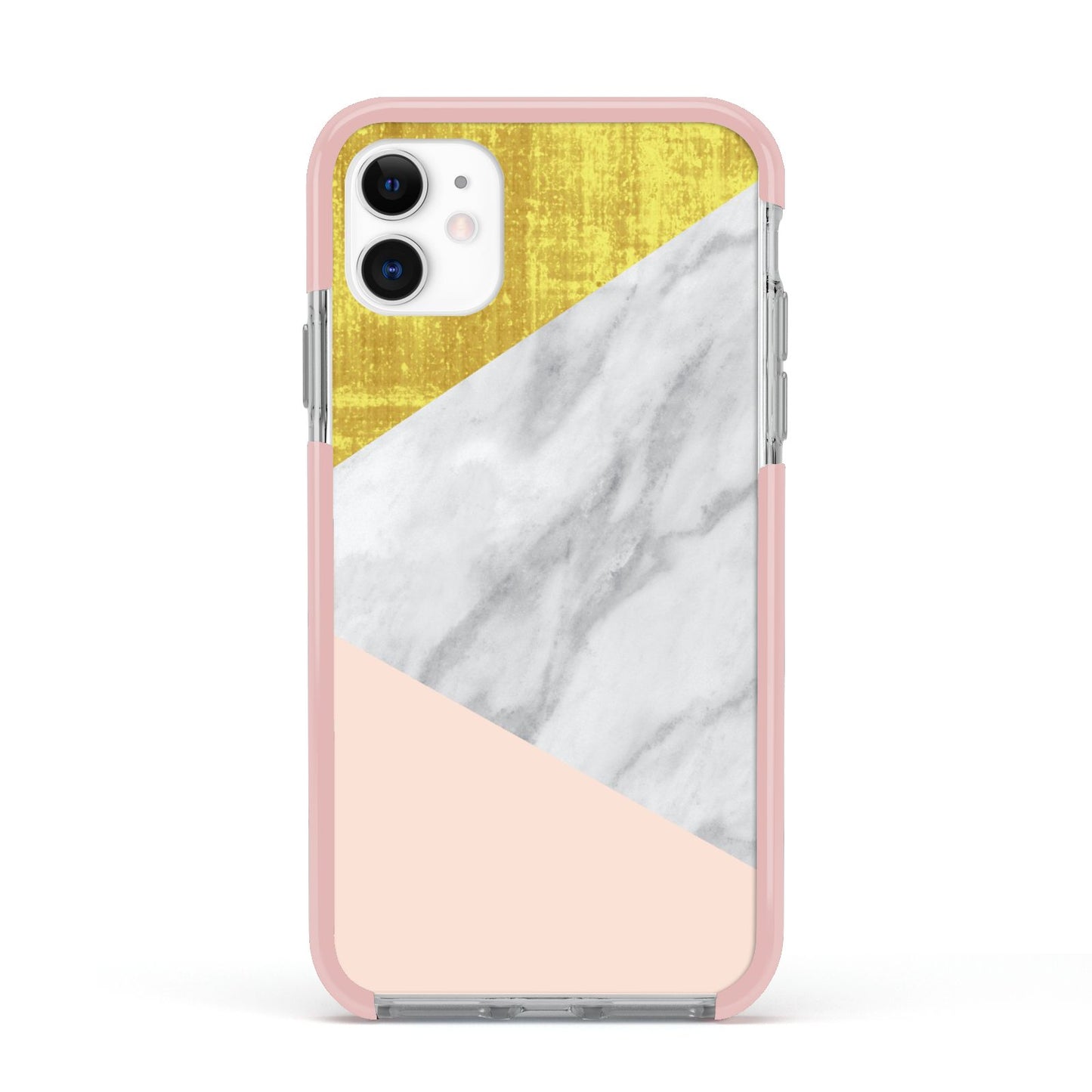 Marble White Gold Foil Peach Apple iPhone 11 in White with Pink Impact Case