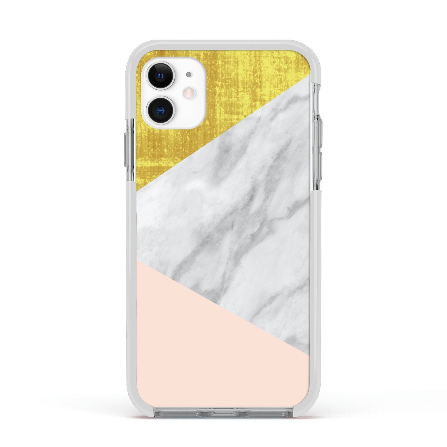 Marble White Gold Foil Peach Apple iPhone 11 in White with White Impact Case