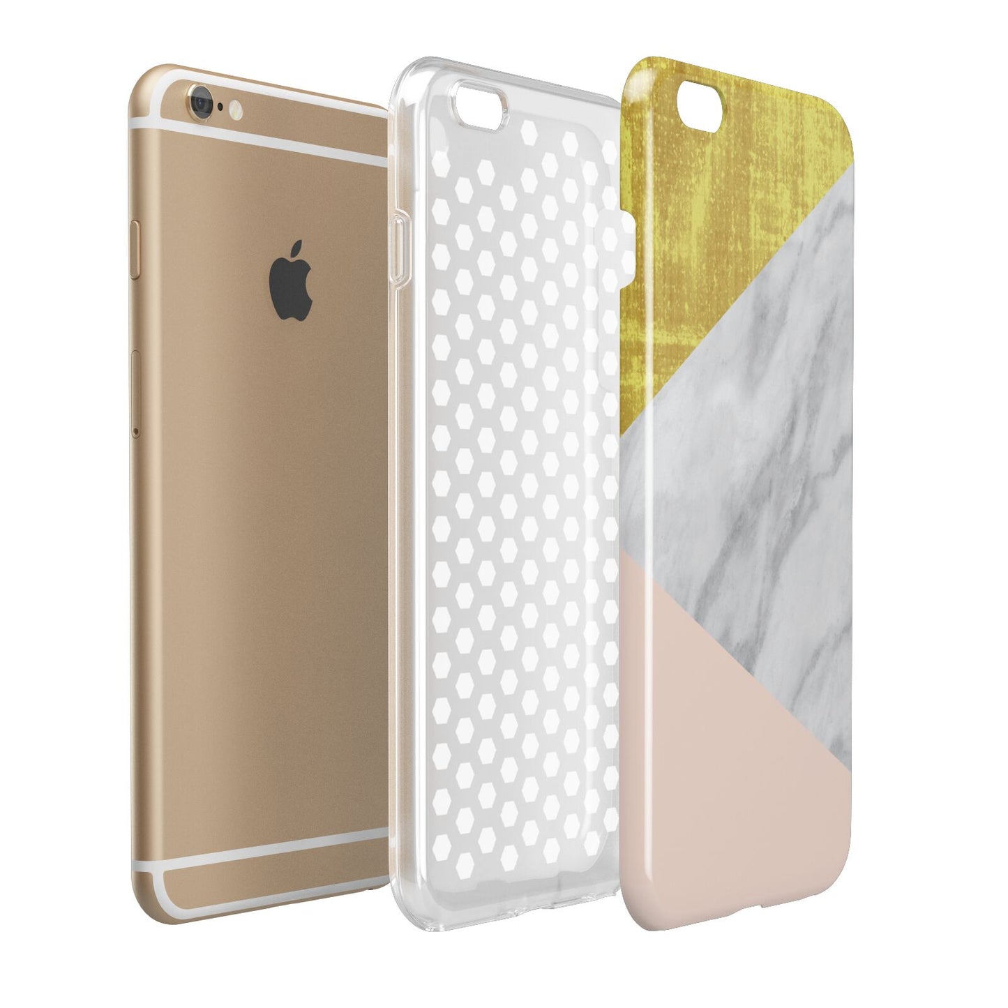 Marble White Gold Foil Peach Apple iPhone 6 Plus 3D Tough Case Expand Detail Image