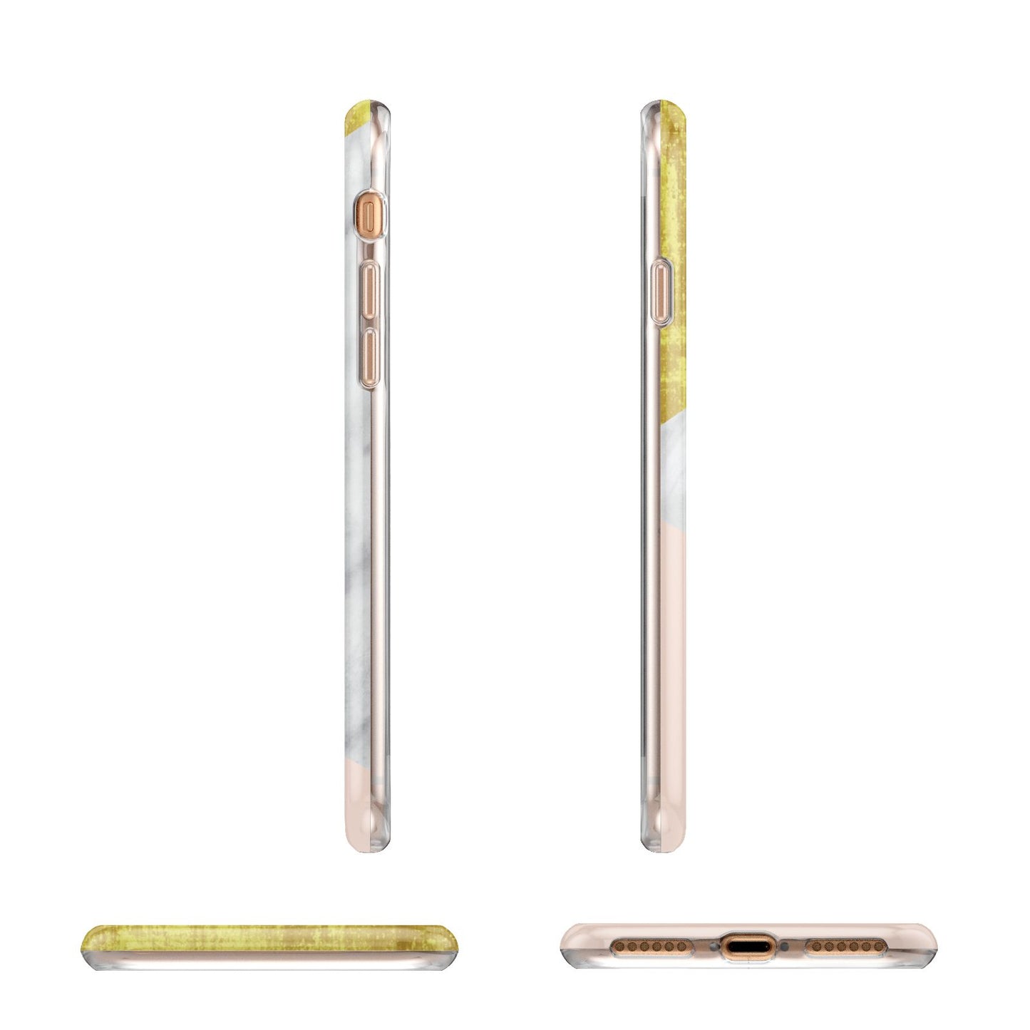 Marble White Gold Foil Peach Apple iPhone 7 8 3D Wrap Tough Case Alternative Image Angles