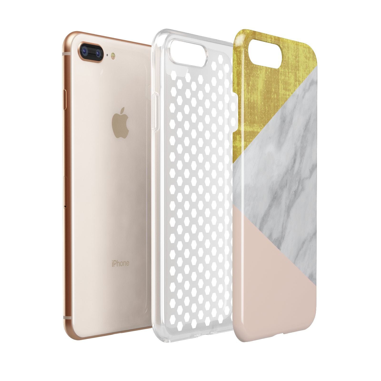 Marble White Gold Foil Peach Apple iPhone 7 8 Plus 3D Tough Case Expanded View