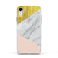 Marble White Gold Foil Peach Apple iPhone XR Impact Case White Edge on Silver Phone