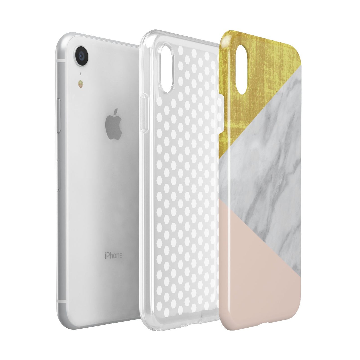 Marble White Gold Foil Peach Apple iPhone XR White 3D Tough Case Expanded view