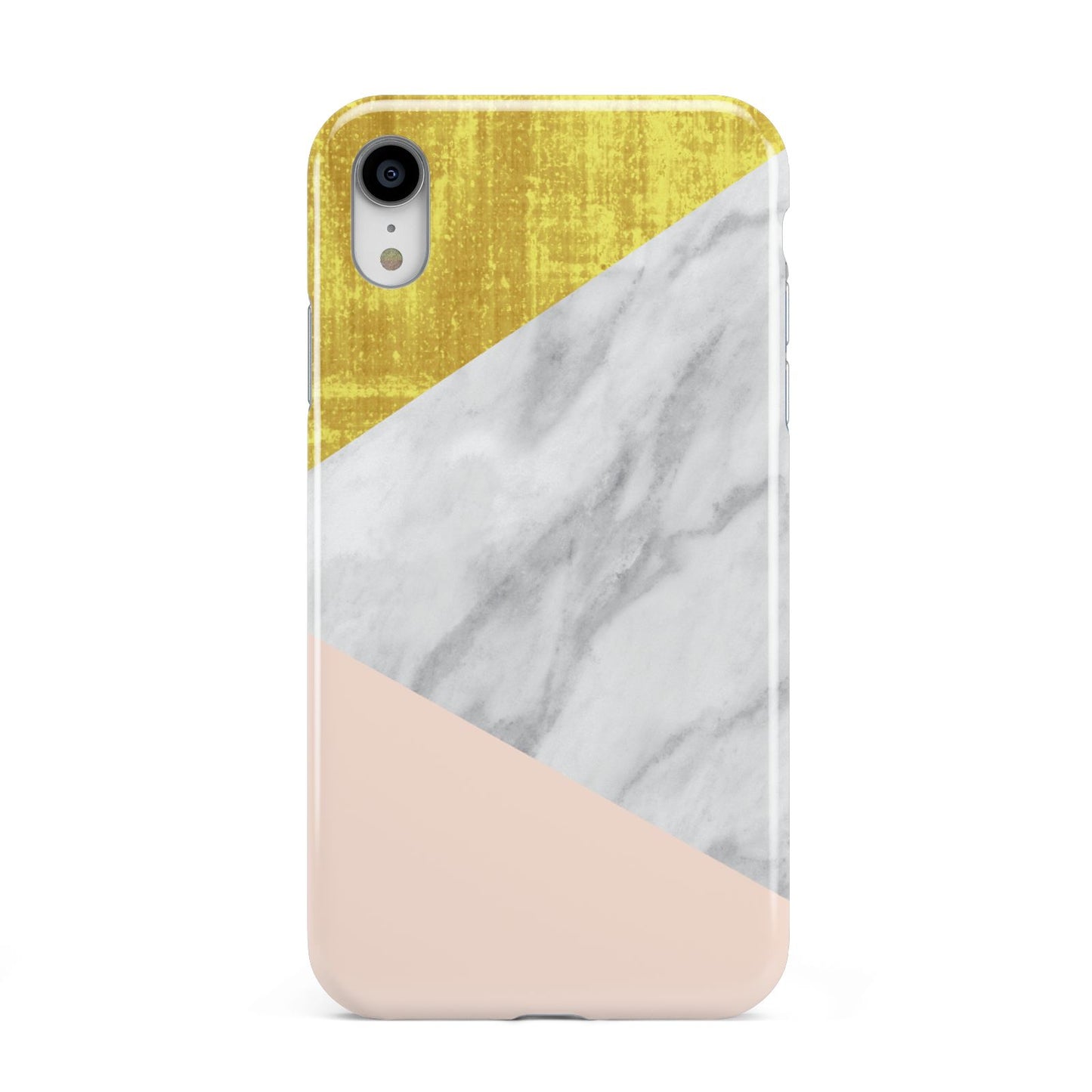 Marble White Gold Foil Peach Apple iPhone XR White 3D Tough Case