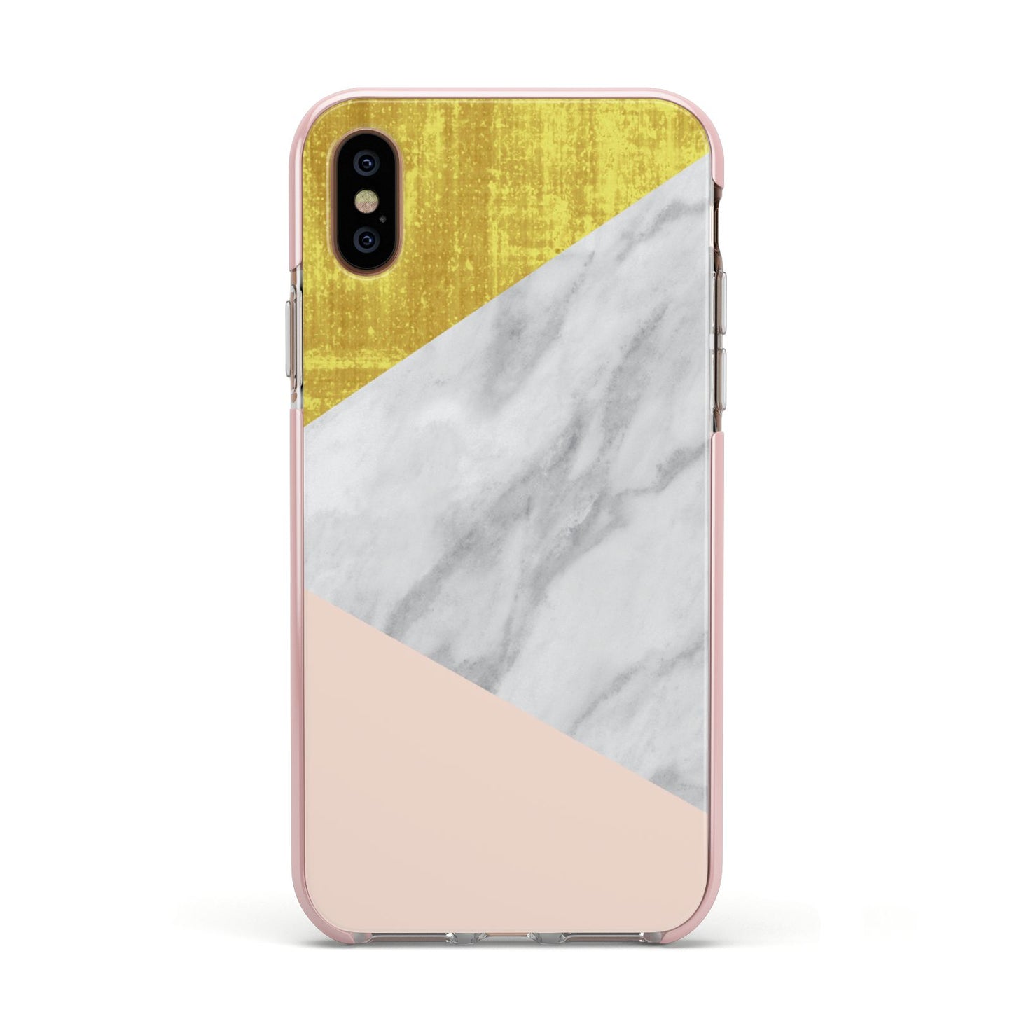 Marble White Gold Foil Peach Apple iPhone Xs Impact Case Pink Edge on Gold Phone