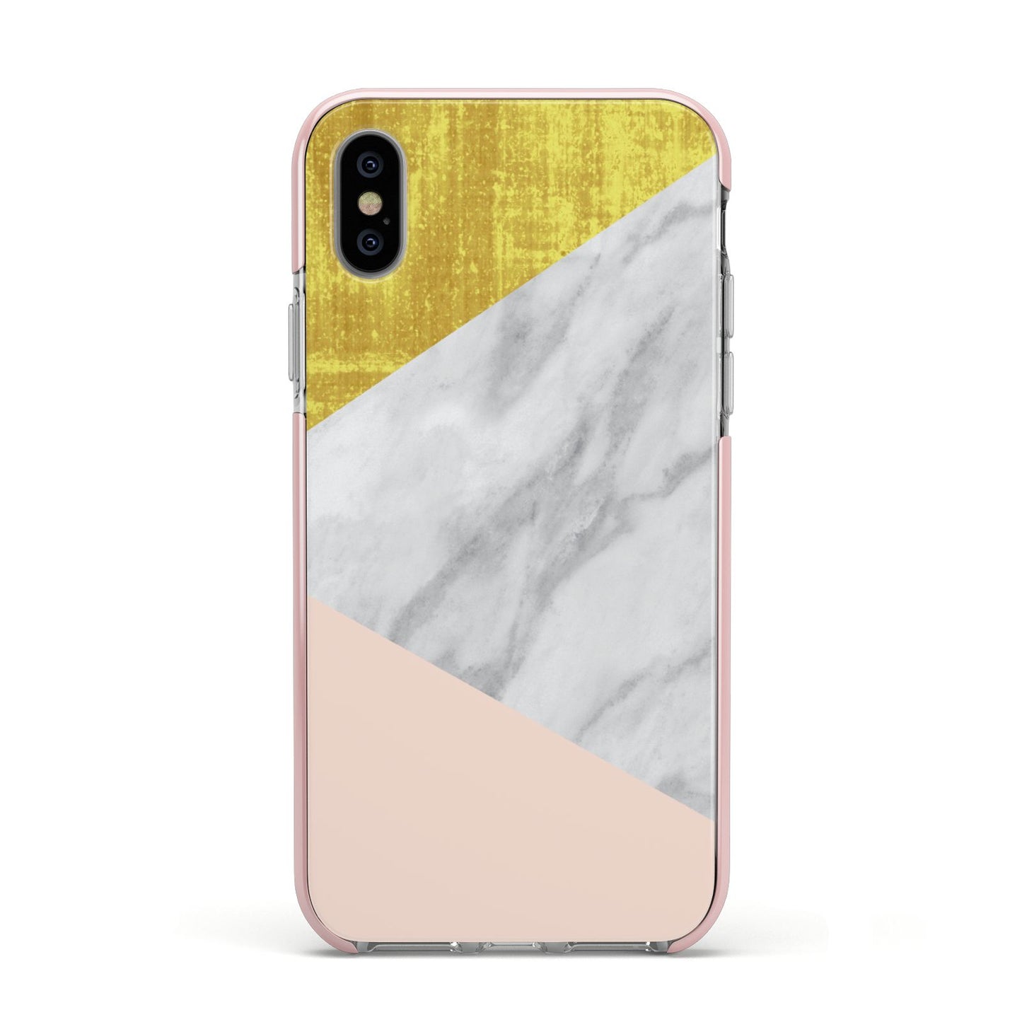 Marble White Gold Foil Peach Apple iPhone Xs Impact Case Pink Edge on Silver Phone